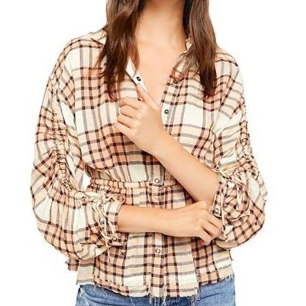 Free People Pacific Dawn Drawstring Plaid Shirt